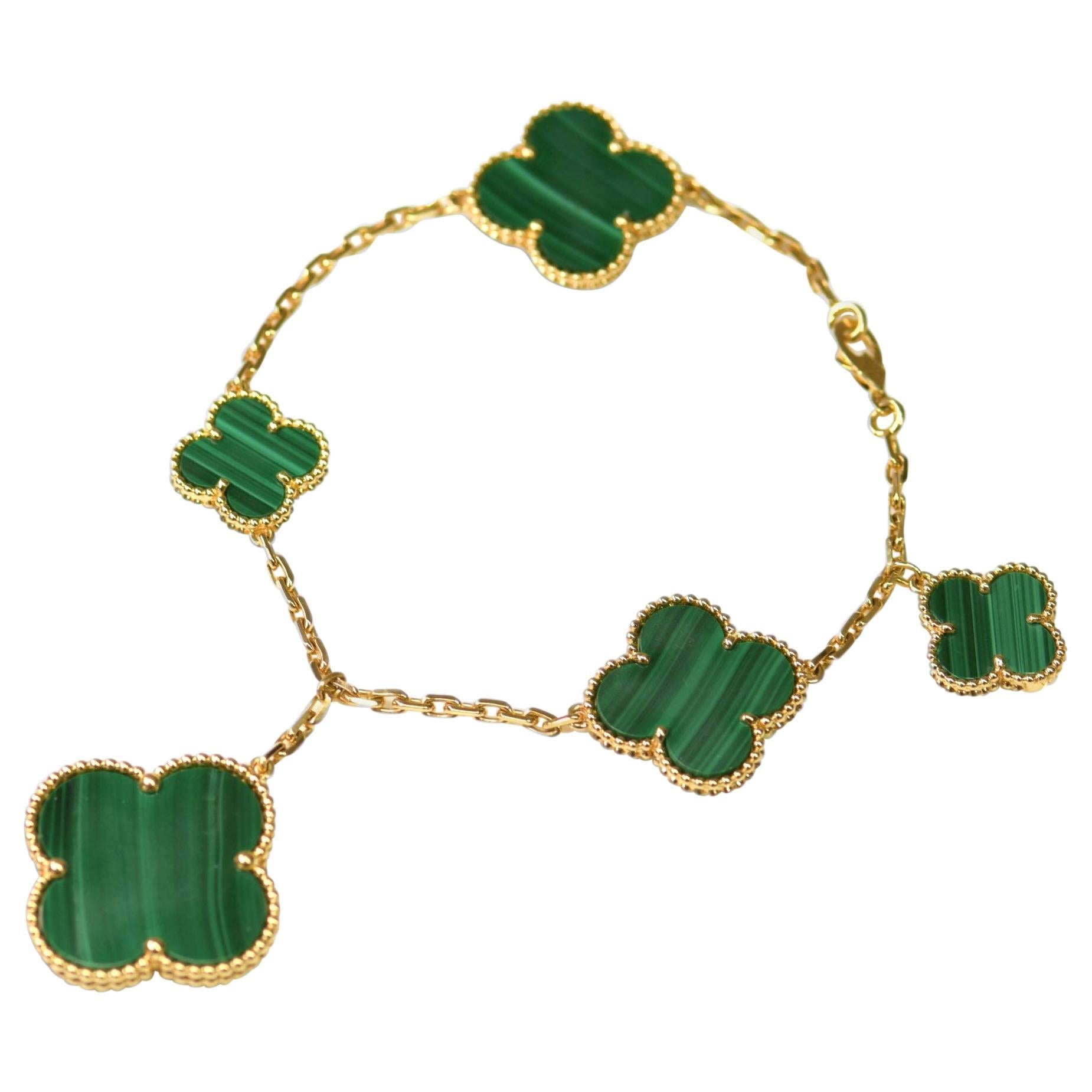 ¡®Lumi¡¯MAGIC CLOVER MALACHITE GOLD BRACELET 5 MOTIFS
