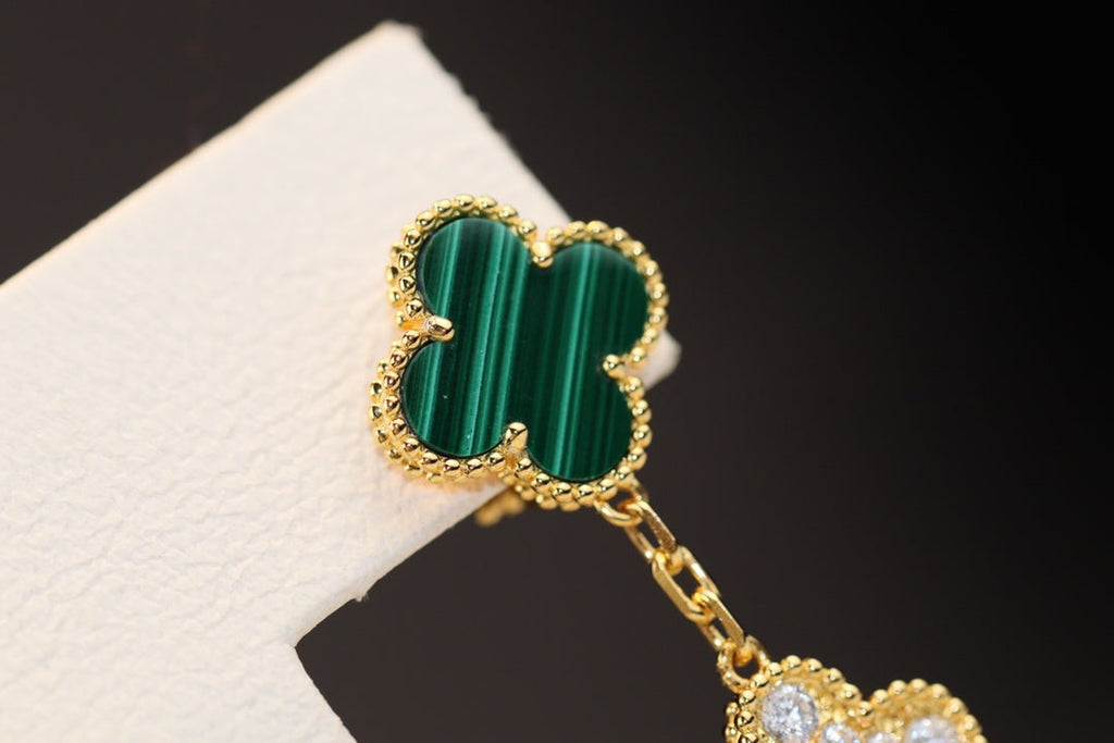 ¡®Lumi¡¯CLOVER EARRINGS GOLD MALACHITE DIAMOND 3 MOTIF