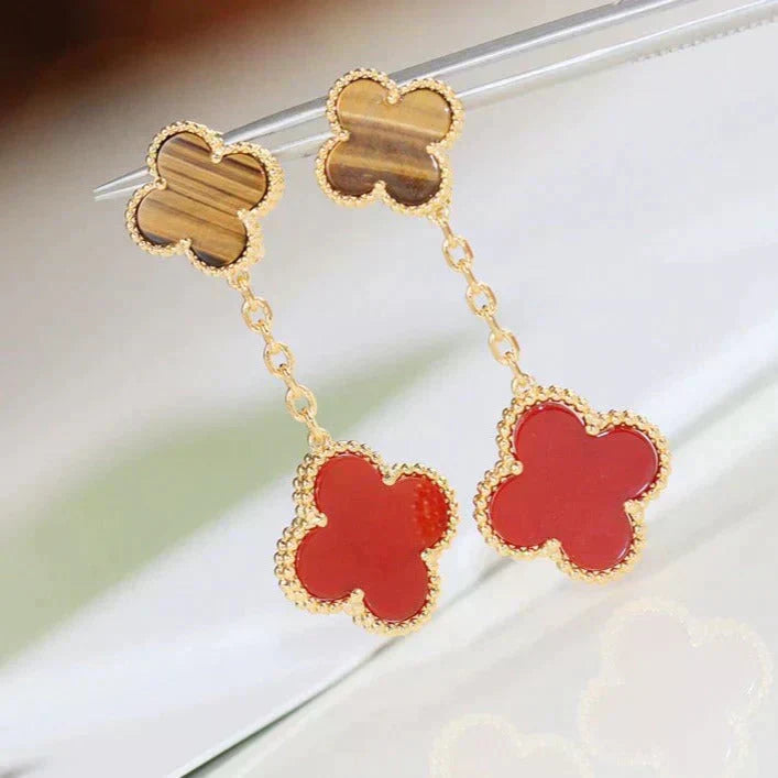 ¡®Lumi¡¯CLOVER  2 MOTIF  TIGER EYE CARNELIAN EARRINGS