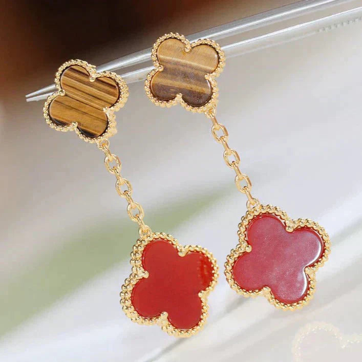 ¡®Lumi¡¯CLOVER  2 MOTIF  TIGER EYE CARNELIAN EARRINGS