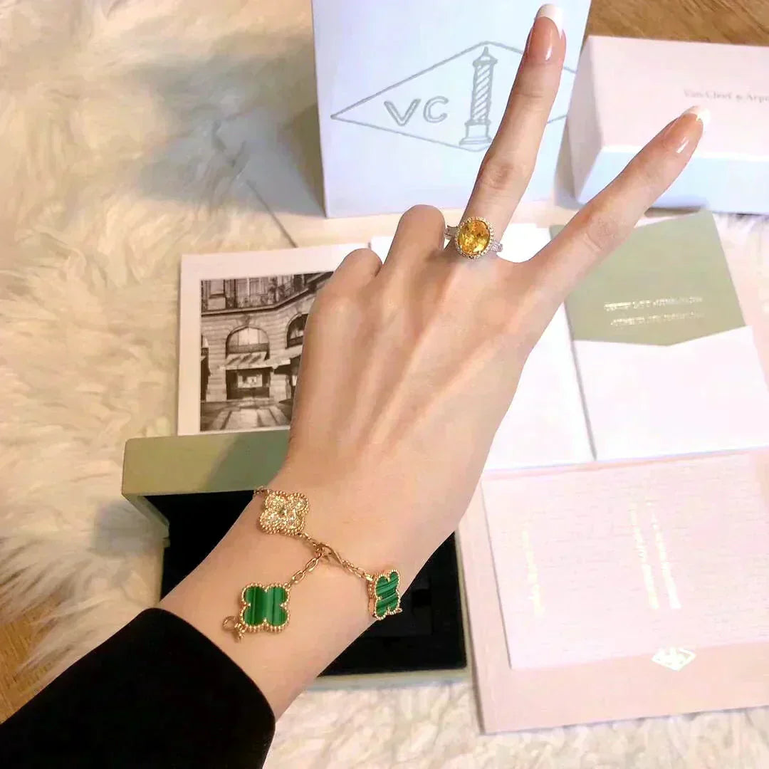 [Lumi]New  CLOVER 5 MOTIF MALACHITE BRACELET COLLECTION