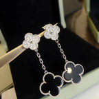 ¡®Lumi¡¯CLOVER 2 MOTIFS  DIAMOND ONYX EARRINGS SILVER