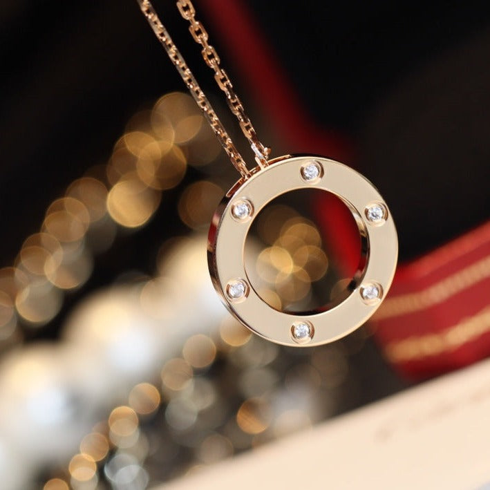 ¡®Lumi¡¯LOVE NECKLACE 16MM 6 DIAMONDS PINK GOLD