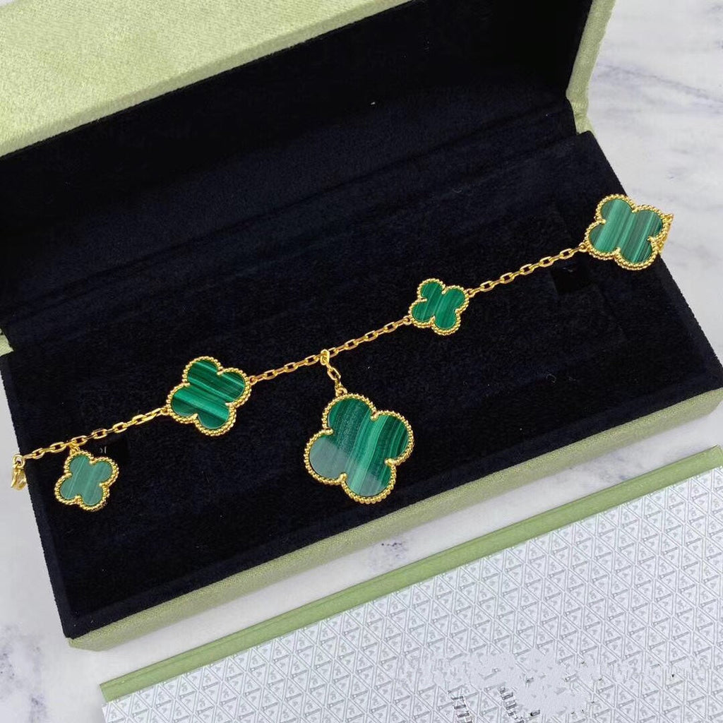 ¡®Lumi¡¯MAGIC CLOVER MALACHITE GOLD BRACELET 5 MOTIFS