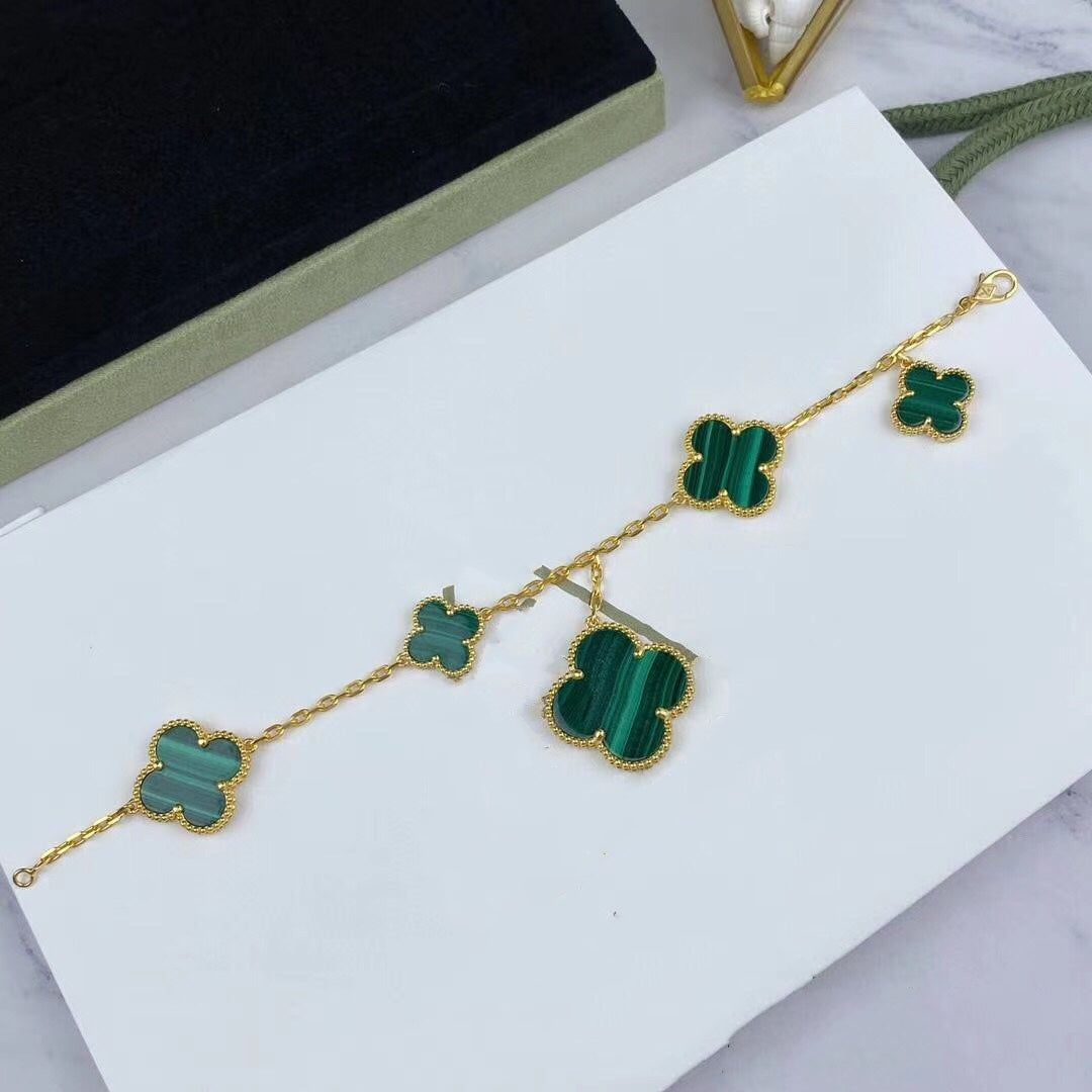 ¡®Lumi¡¯MAGIC CLOVER MALACHITE GOLD BRACELET 5 MOTIFS