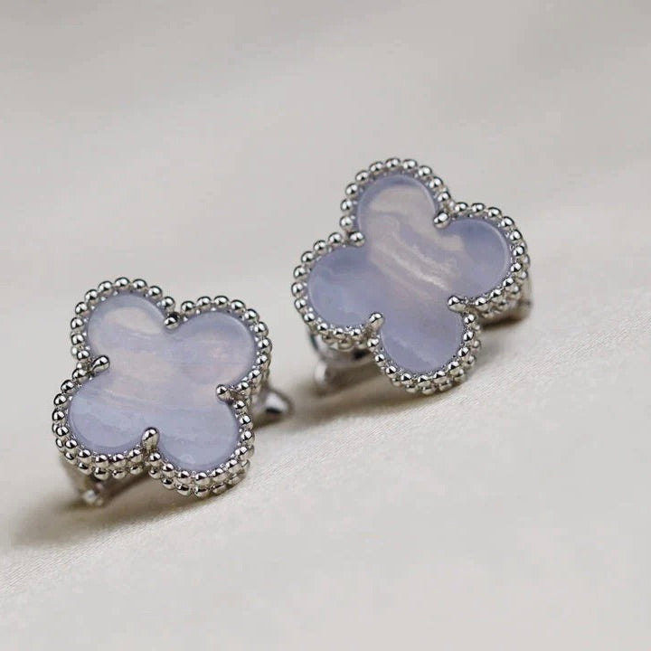 ¡®Lumi¡¯CLOVER MEDIUM 1 MOTIFS  WHITE MOP EARRINGS SILVER
