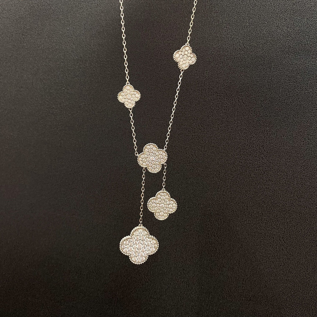 ¡®Lumi¡¯CLOVER 5 MOTIFS SILVER DIAMONDS NECKLACE