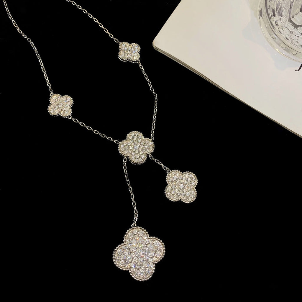 ¡®Lumi¡¯CLOVER 5 MOTIFS SILVER DIAMONDS NECKLACE