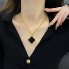 ¡®Lumi¡¯CLOVER 25MM NECKLACE GOLD ONYX