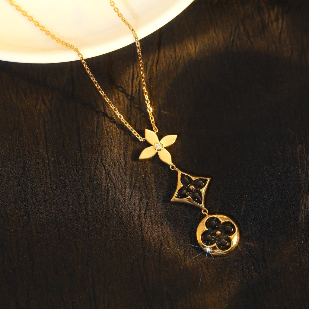 ¡®Lumi¡¯STAR AND SUN ONYX PINK GOLD NECKLACE