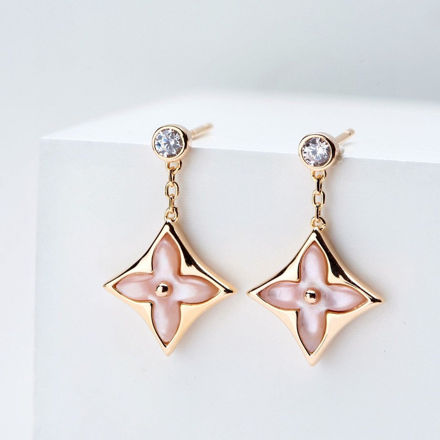 ¡®Lumi¡¯DOUBLE STAR PINK GOLD MOP DROP EARRINGS