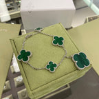 ¡®Lumi¡¯CLOVER 5 MOTIFS SIVLER MALACHITE BRACELET