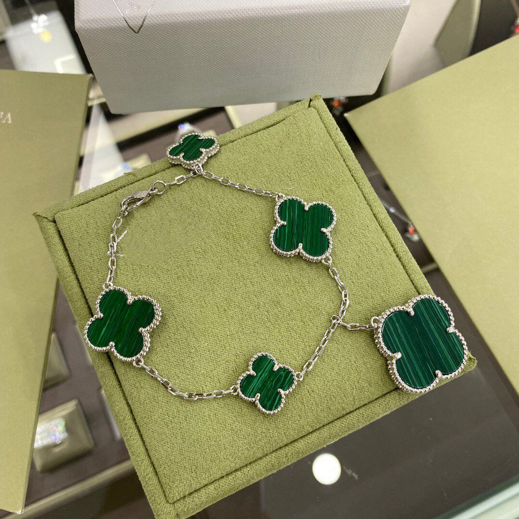 ¡®Lumi¡¯CLOVER 5 MOTIFS SIVLER MALACHITE BRACELET
