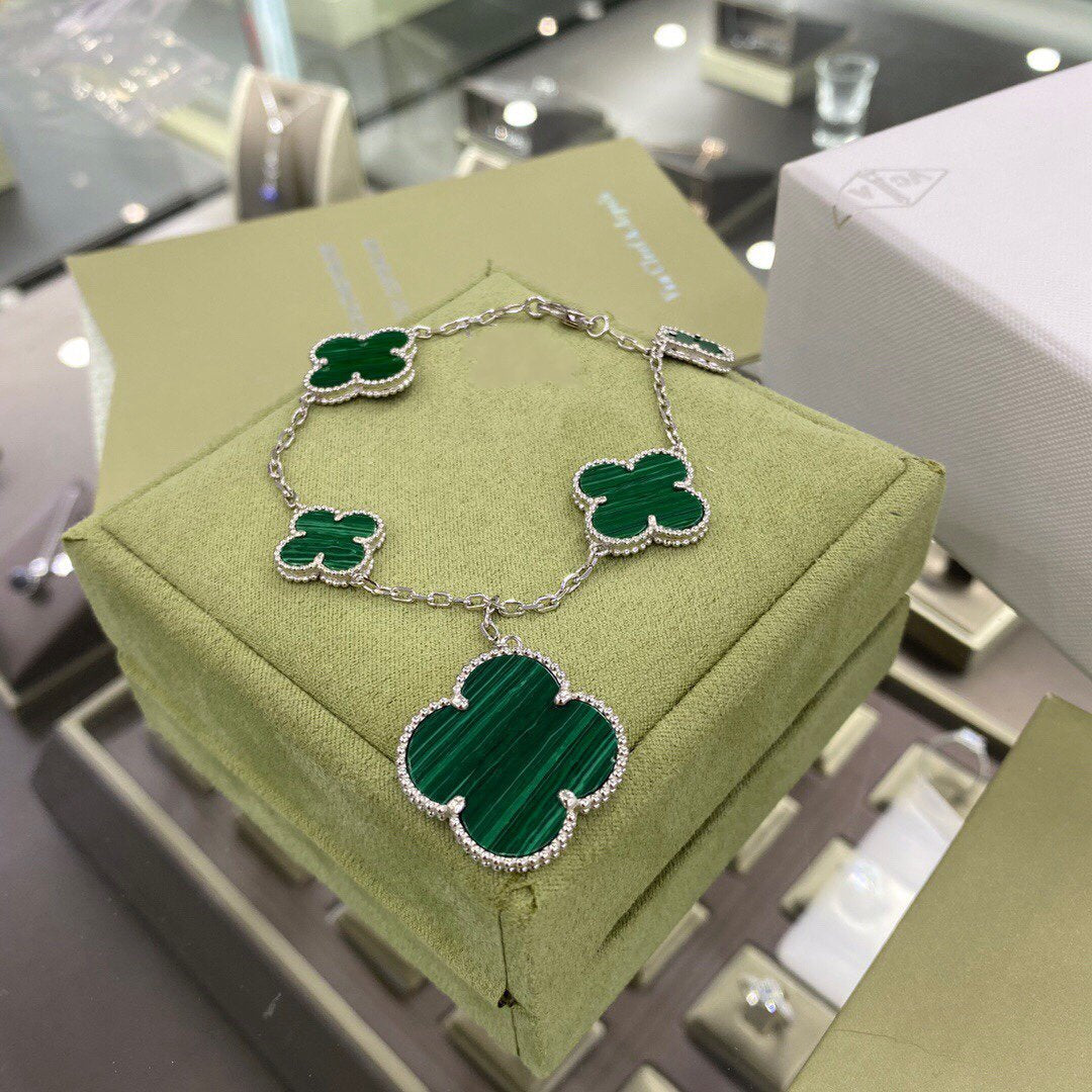 ¡®Lumi¡¯CLOVER 5 MOTIFS SIVLER MALACHITE BRACELET