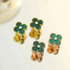 ¡®Lumi¡¯CLOVER MEDIUM 1 MOTIFS MALACHITE DIAMOND EARRINGS