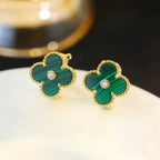 ¡®Lumi¡¯CLOVER MEDIUM 1 MOTIFS MALACHITE DIAMOND EARRINGS