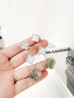 ¡®Lumi¡¯CLOVER 3 MOTIFS CHALCEDONY DARK MOP SILVER EARRINGS