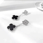 ¡®Lumi¡¯CLOVER 2 MOTIFS  DIAMOND ONYX EARRINGS SILVER
