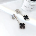 ¡®Lumi¡¯CLOVER 2 MOTIFS  DIAMOND ONYX EARRINGS SILVER