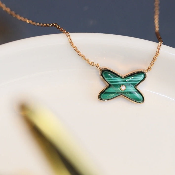 ¡®Lumi¡¯JEUX MALACHITE 1 DIAMOND PINK GOLD NECKLACE