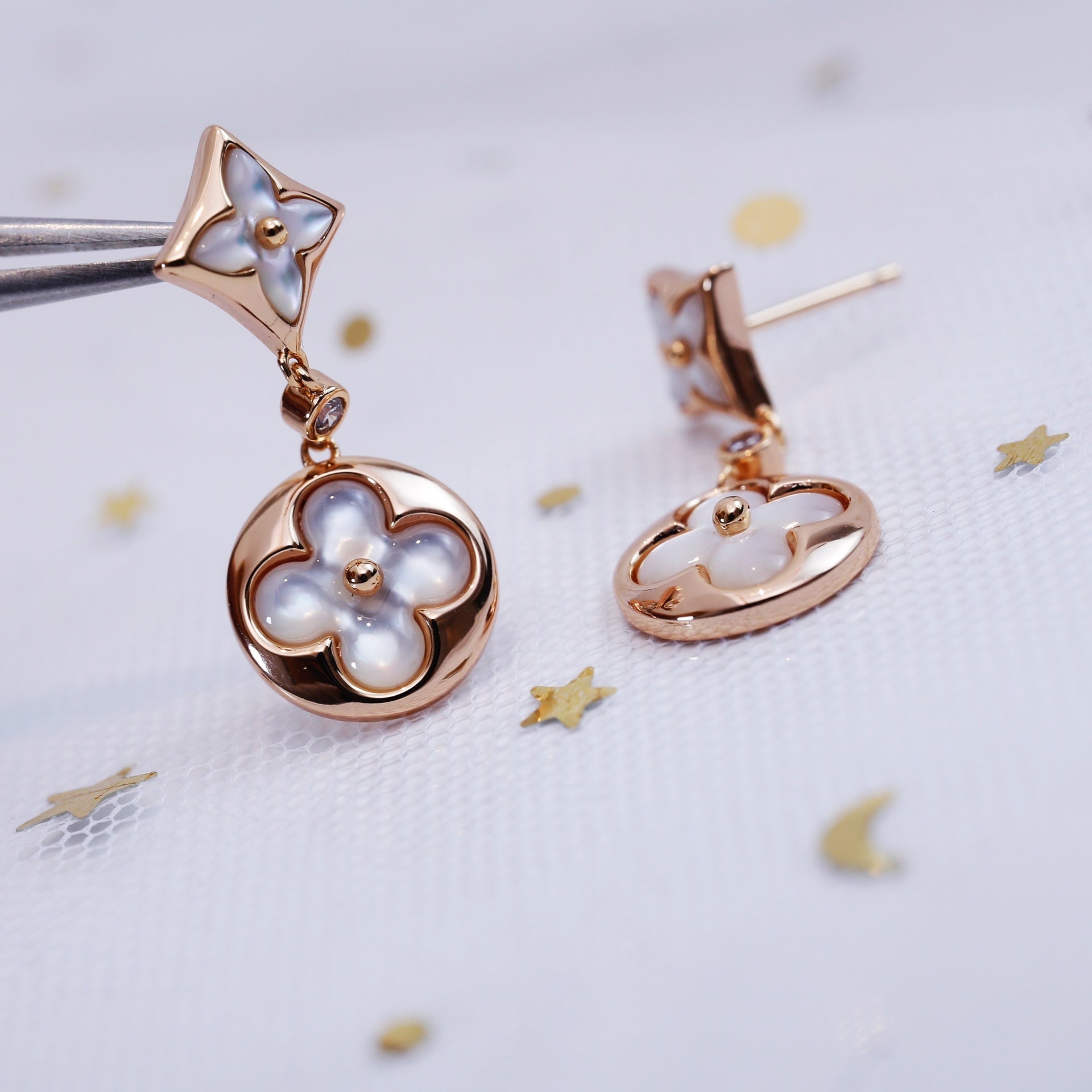 ¡®Lumi¡¯STAR AND SUN PINK GOLD MOP DROP EARRINGS