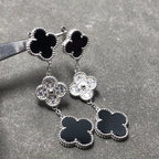 ¡®Lumi¡¯CLOVER 3 MOTIF DIAMOND ONYX SILVER EARRINGS