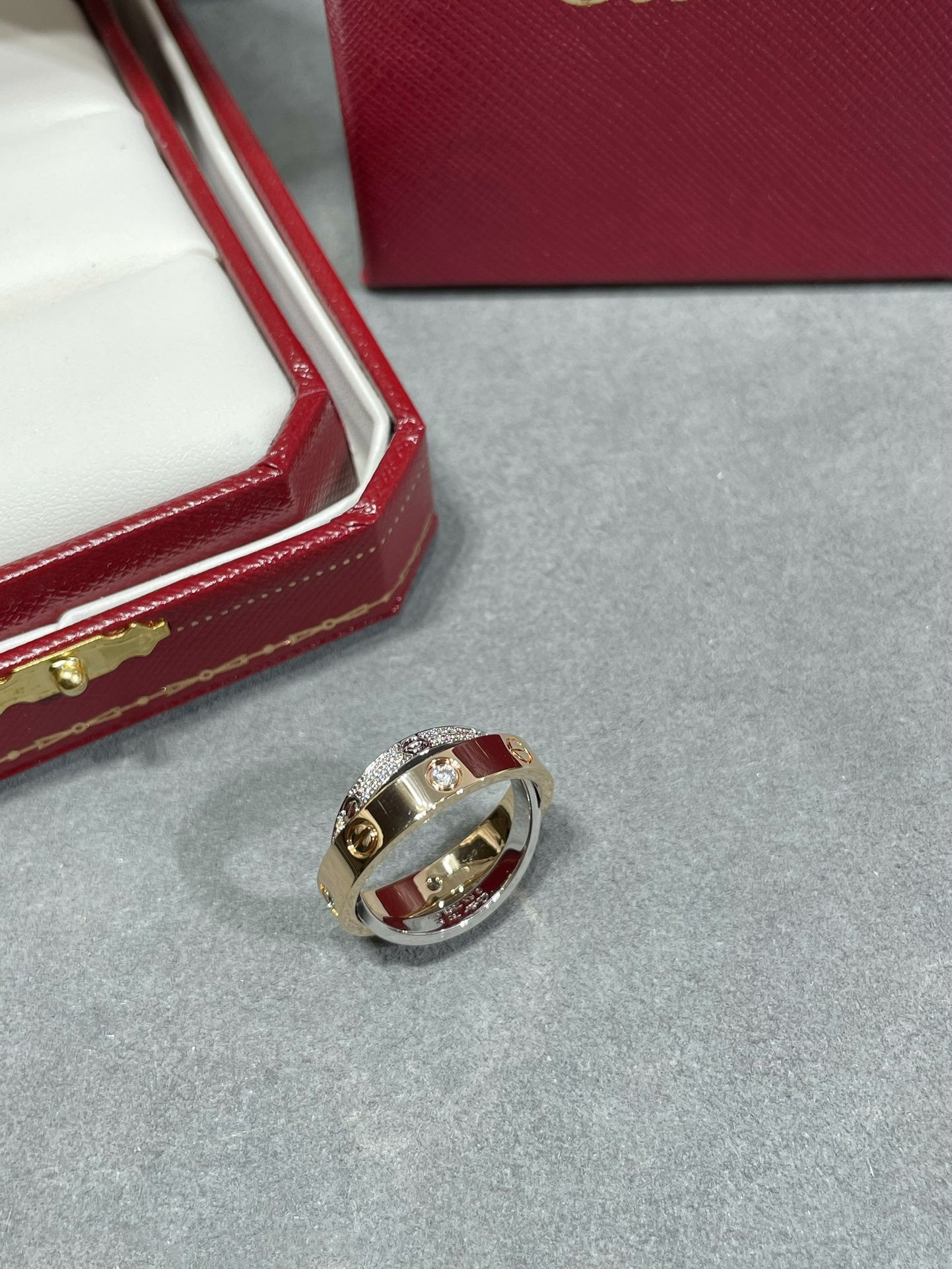 ¡®Lumi¡¯LOVE PINK GOLD SILVER DIAMOND DOUBLE RING