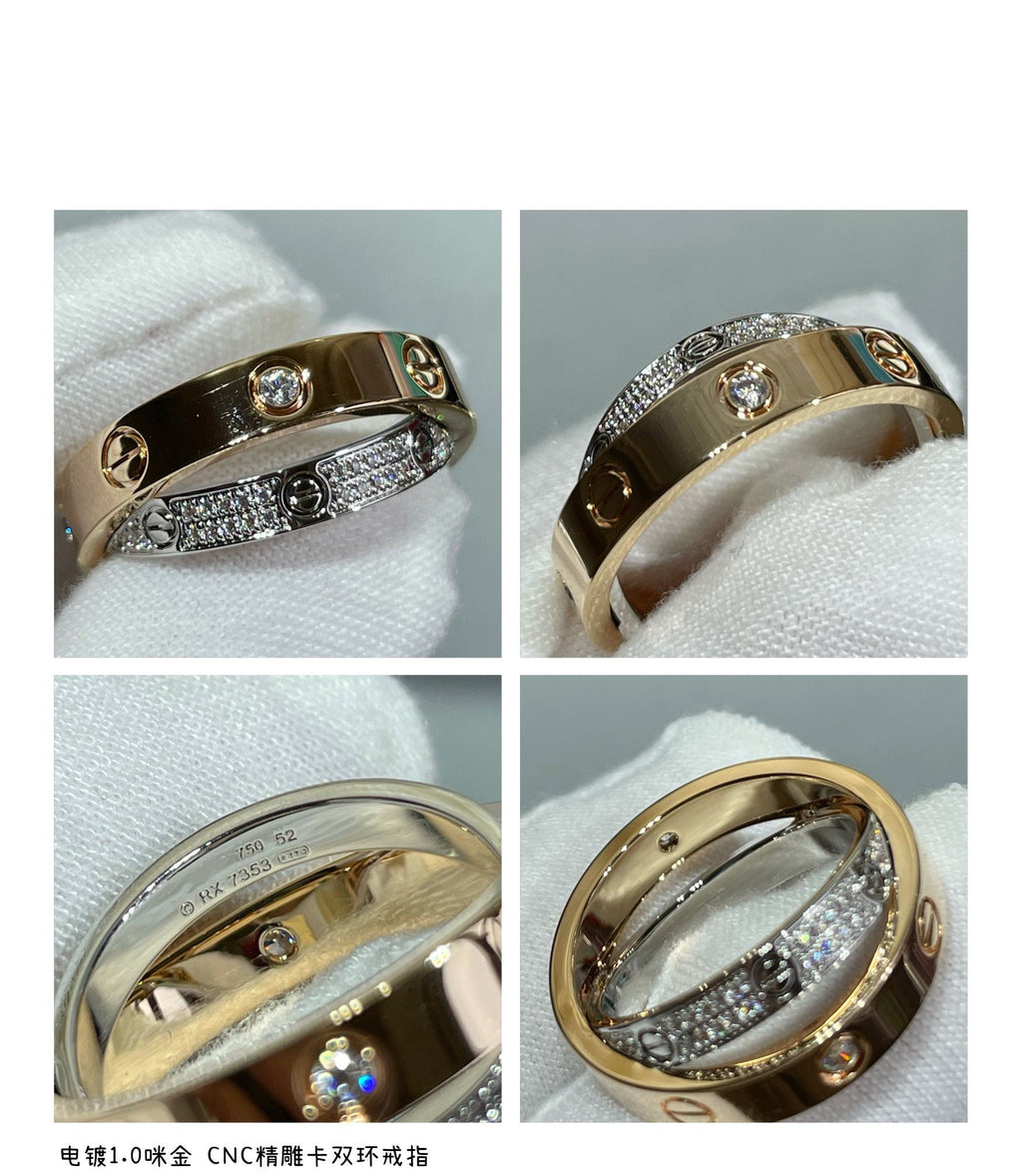 ¡®Lumi¡¯LOVE PINK GOLD SILVER DIAMOND DOUBLE RING