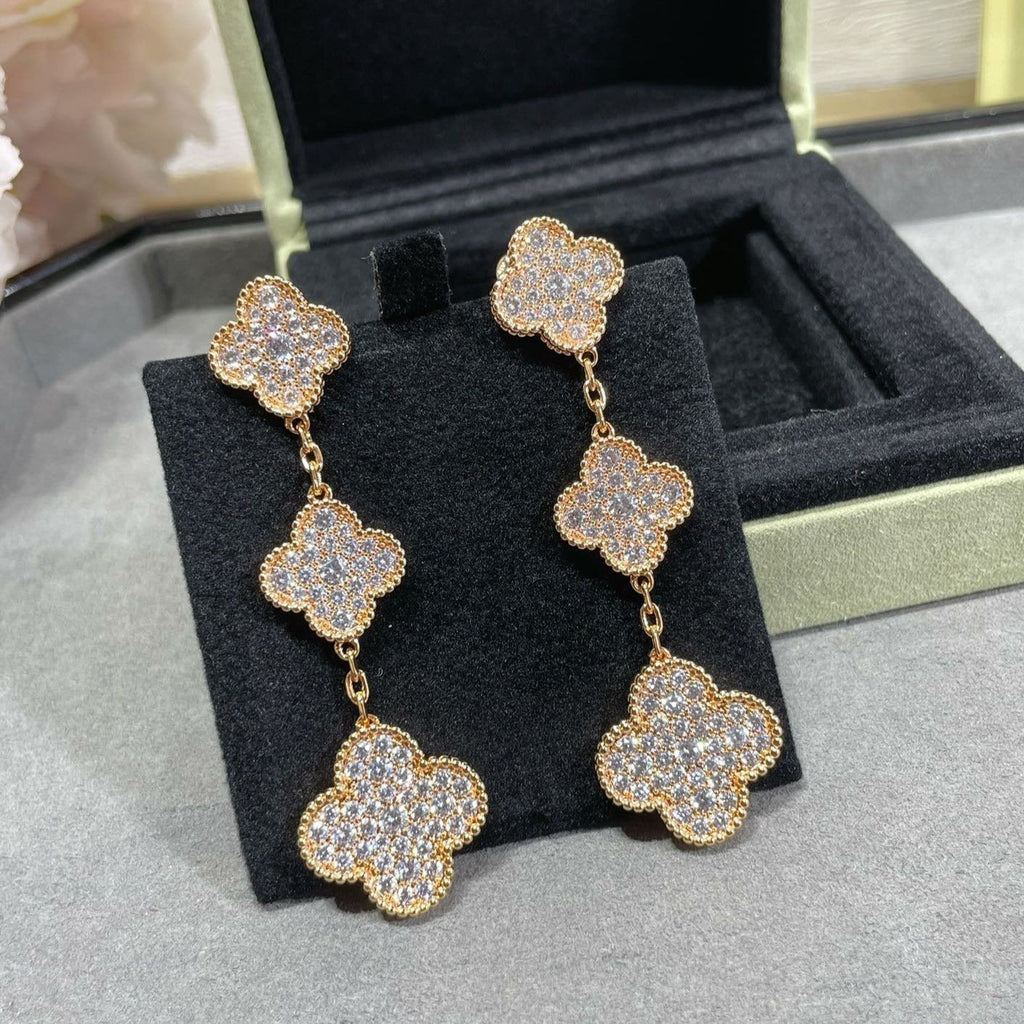 ¡®Lumi¡¯CLOVER 3 MOTIFS DIAMOND PAVED ROSE GOLD EARRINGS