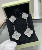 ¡®Lumi¡¯CLOVER 2 MOTIFS DIAMOND PAVED SILVER EARRINGS