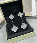 ¡®Lumi¡¯CLOVER 2 MOTIFS DIAMOND PAVED SILVER EARRINGS