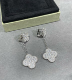 ¡®Lumi¡¯CLOVER 2 MOTIFS DIAMOND PAVED SILVER EARRINGS