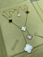 ¡®Lumi¡¯CLOVER 6 MOTIF MOP ONYX GOLD NECKLACE