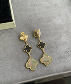 ¡®Lumi¡¯CLOVER 3 MOTIF MOP ONYX DARK MOP PINK GOLD EARRINGS