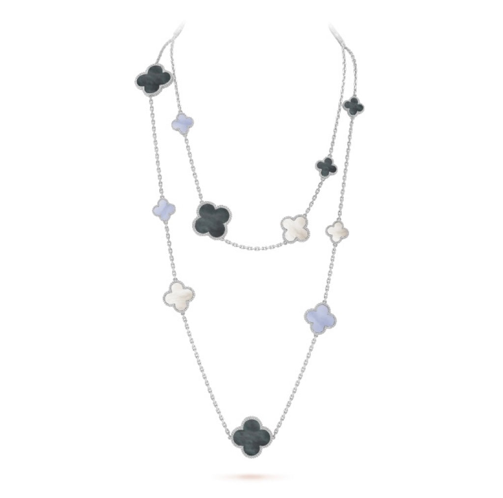 ¡®Lumi¡¯CLOVER 16 MOTIF CHALCEDONY MOP SILVER NECKLACE