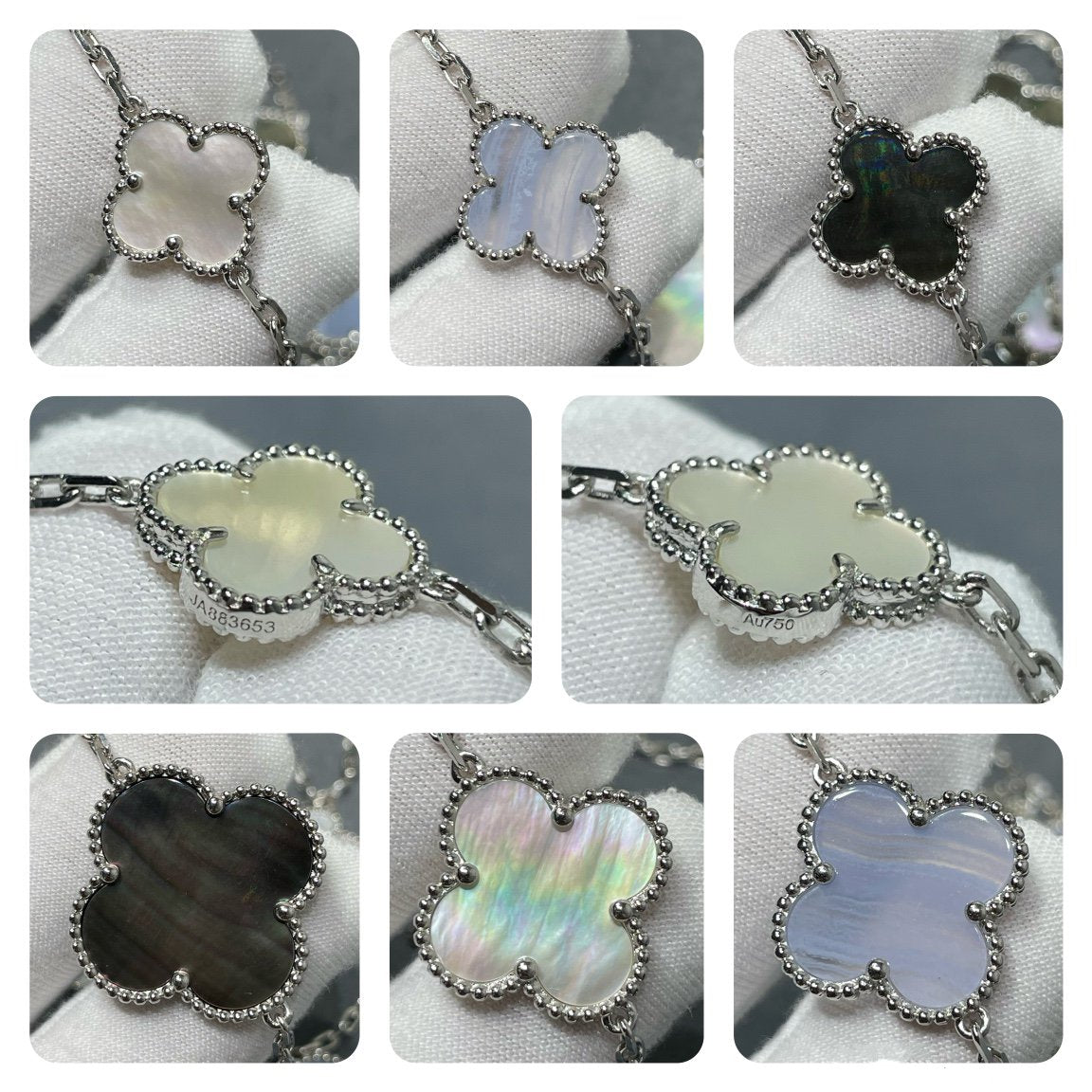 ¡®Lumi¡¯CLOVER 16 MOTIF CHALCEDONY MOP SILVER NECKLACE