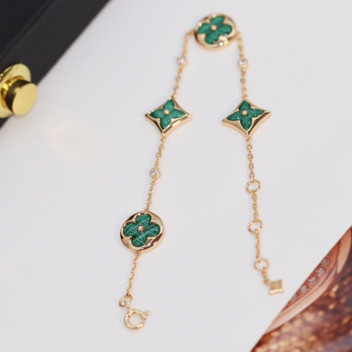 ¡®Lumi¡¯STAR AND SUN 4 MOTIF PINK GOLD MALACHITE BRACELET