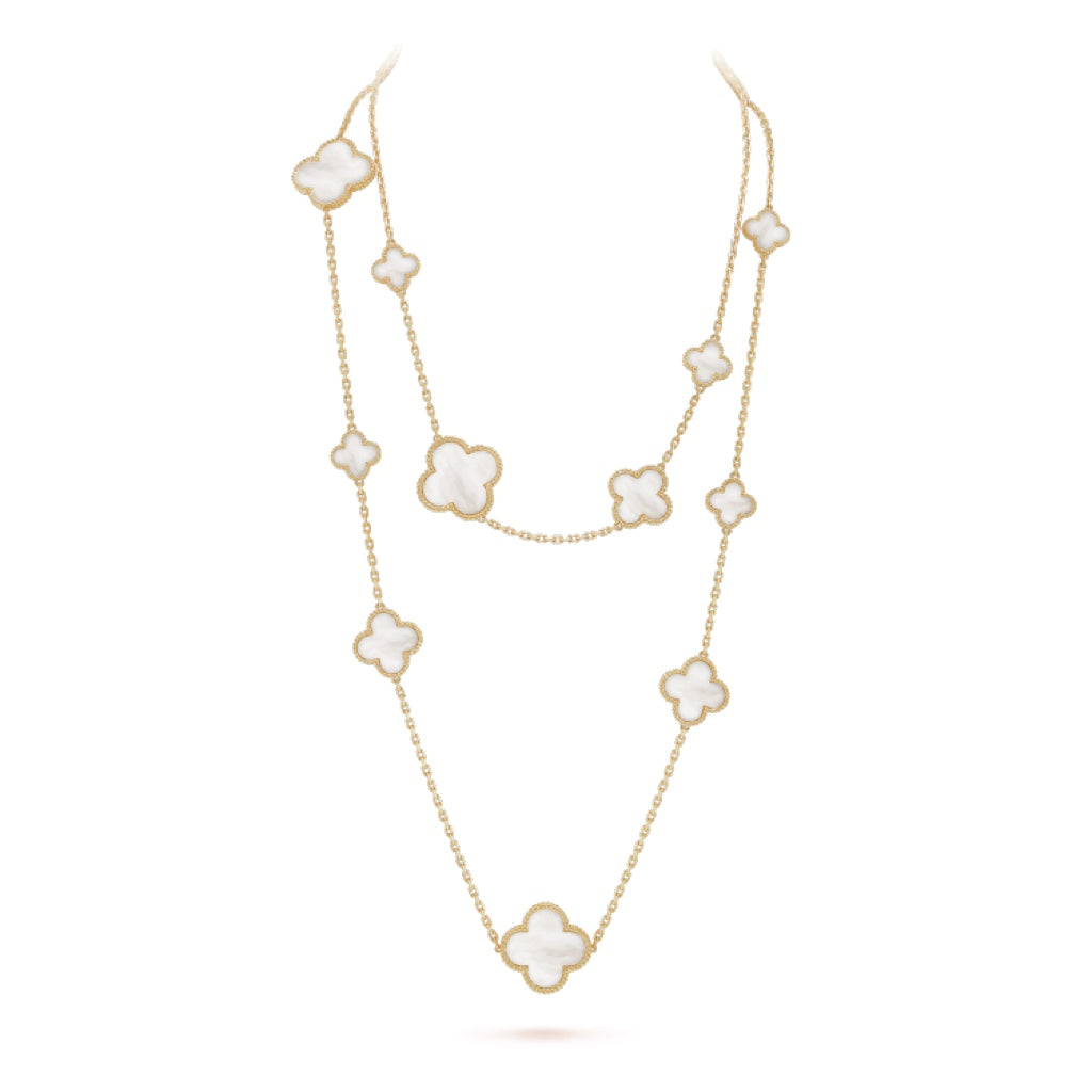 ¡®Lumi¡¯CLOVER 16 MOTIF WHITE MOP GOLD NECKLACE