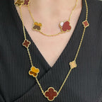 ¡®Lumi¡¯CLOVER 16 MOTIF CARNELIAN TIGER EYE ROSE GOLD NECKLACE