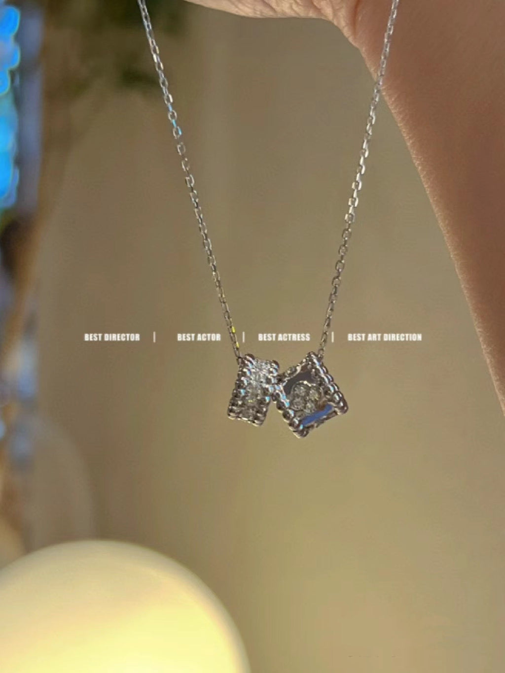 ¡®Lumi¡¯PERLEE DOUBLE PENDANT SILVER DIAMOND NECKLACE