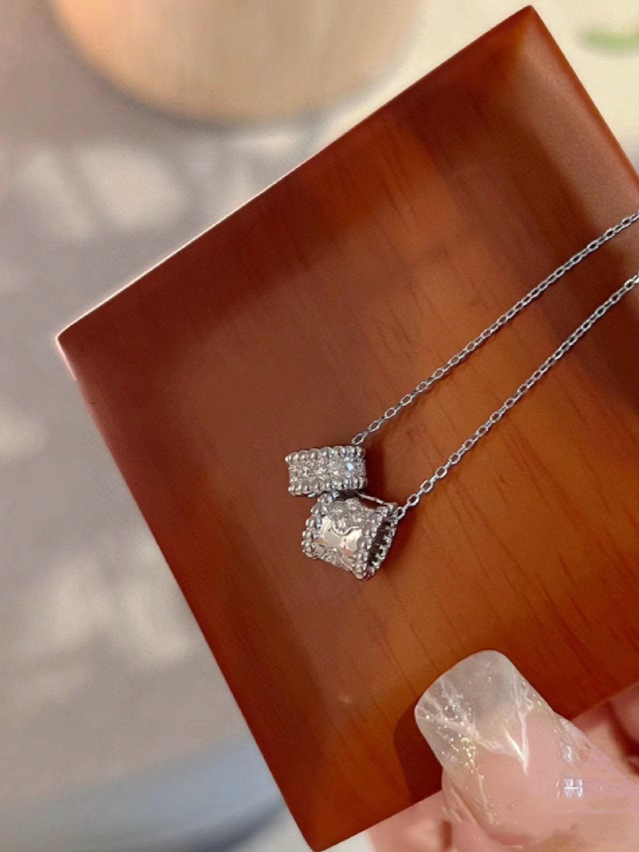 ¡®Lumi¡¯PERLEE DOUBLE PENDANT SILVER DIAMOND NECKLACE