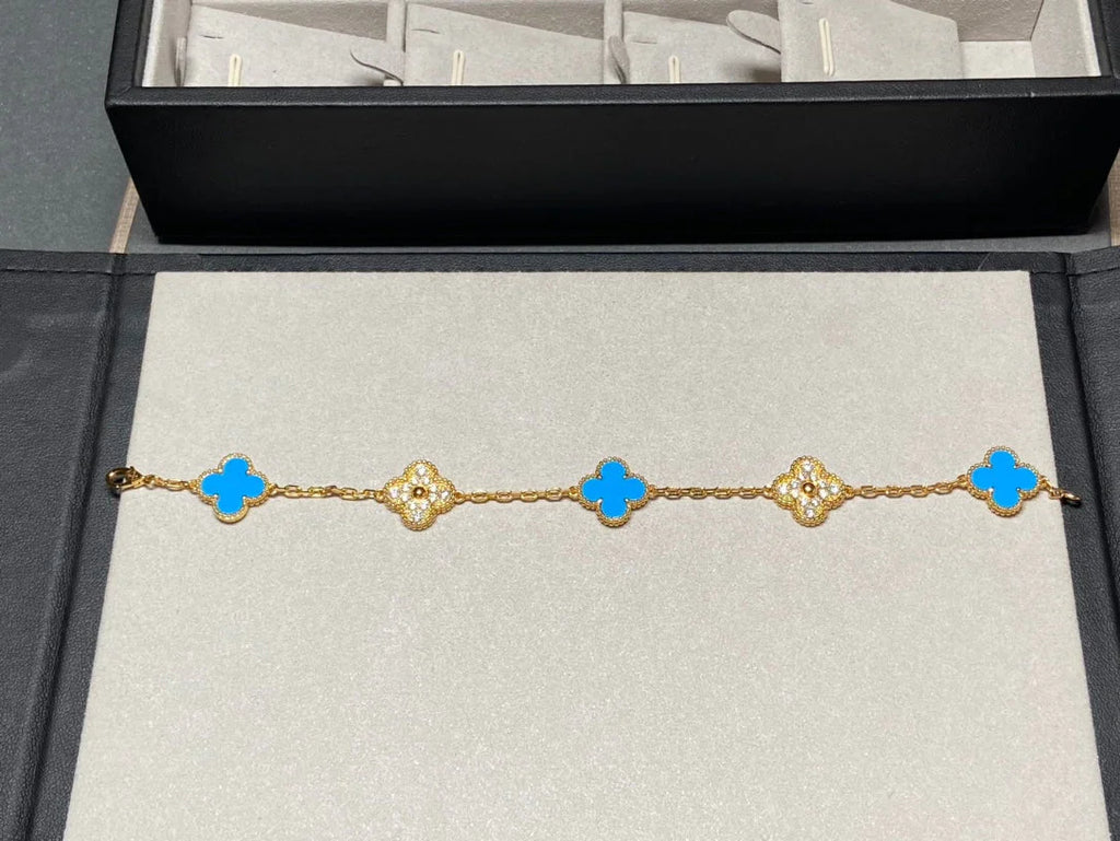 [Lumi jewelry] CLOVER 5 MOTIF BLUE AGATE BRACELET COLLECTION