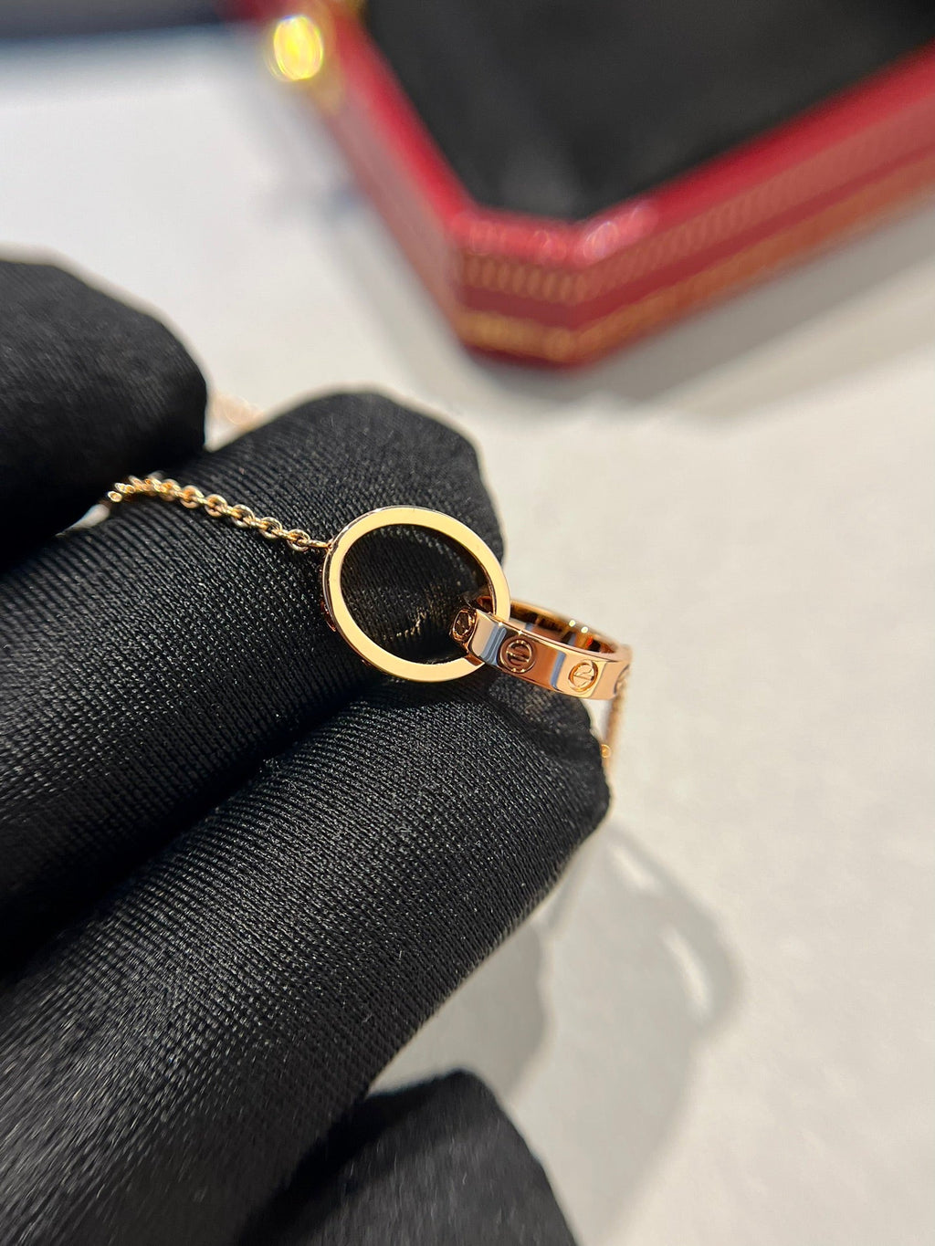 ¡®Lumi¡¯LOVE NECKLACE DOUBLE RING PINK GOLD