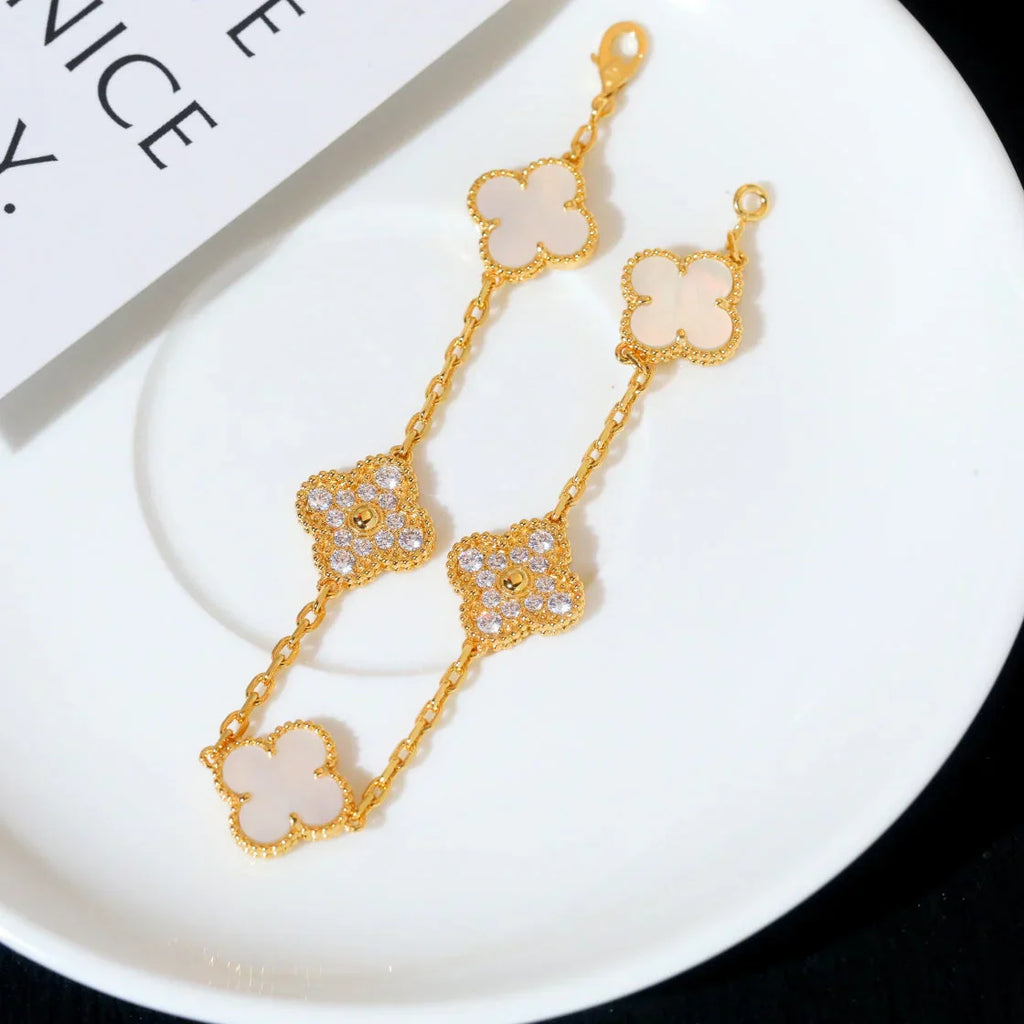[Lumi]New CLOVER WHITE PEARL MOP 5 MOTIF BRACELET COLLECTION