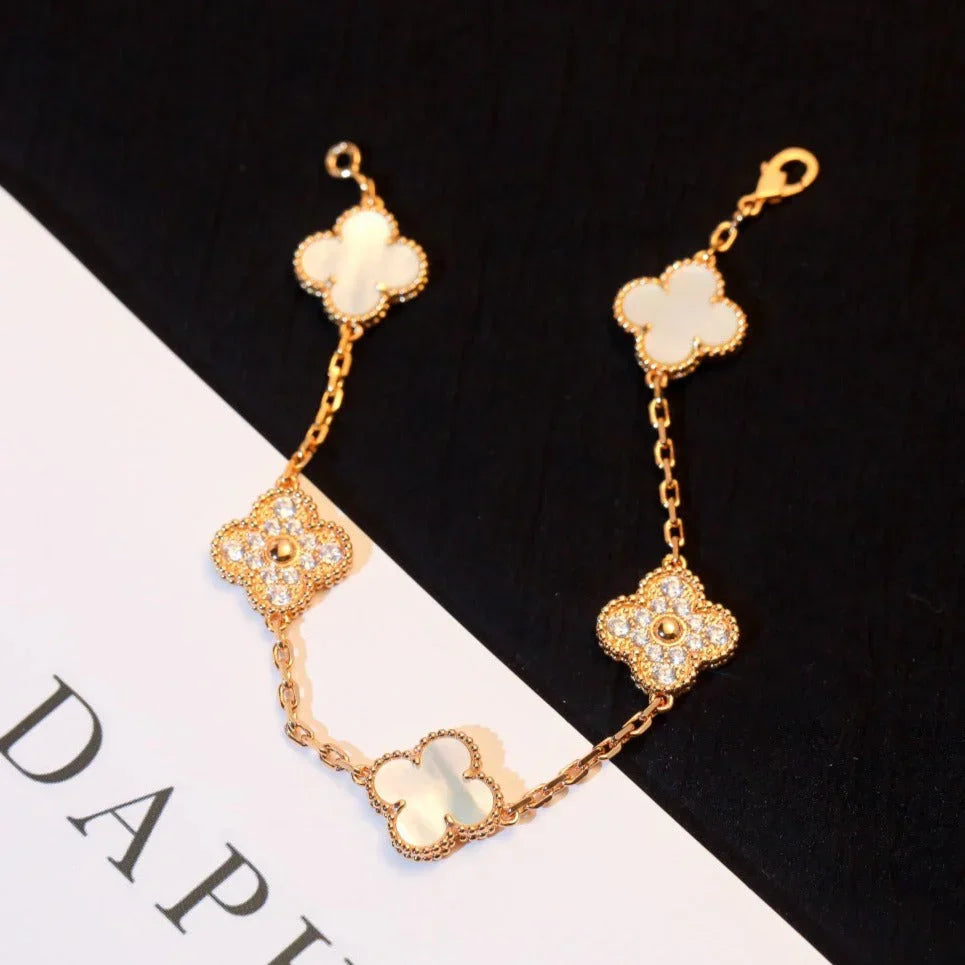 [Lumi]New CLOVER WHITE PEARL MOP 5 MOTIF BRACELET COLLECTION