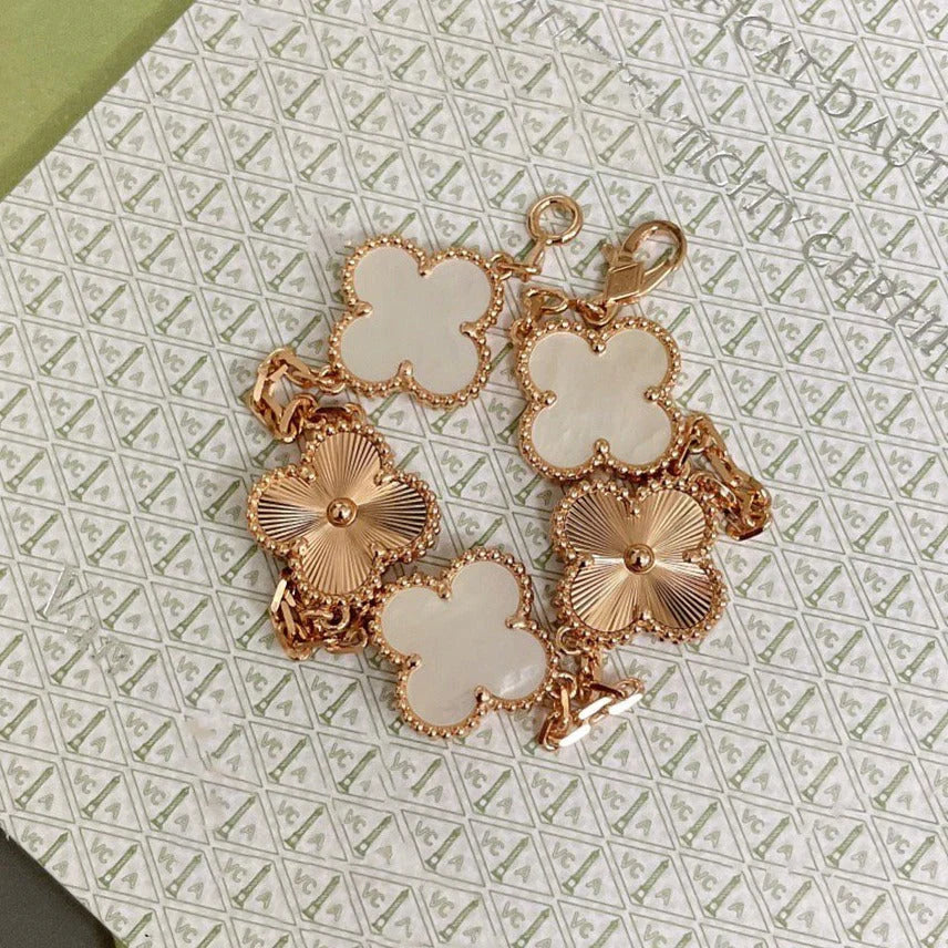 [Lumi jewelry]CLOVER WHITE PEARL MOP 5 MOTIF BRACELET COLLECTION