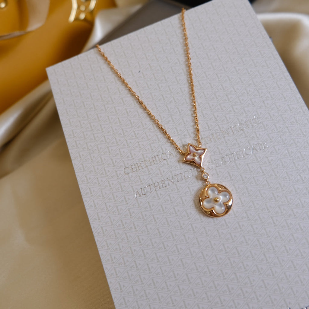 ¡®Lumi¡¯STAR AND SUN WHITE MOP 2 MOTIF PINK GOLD NECKLACE