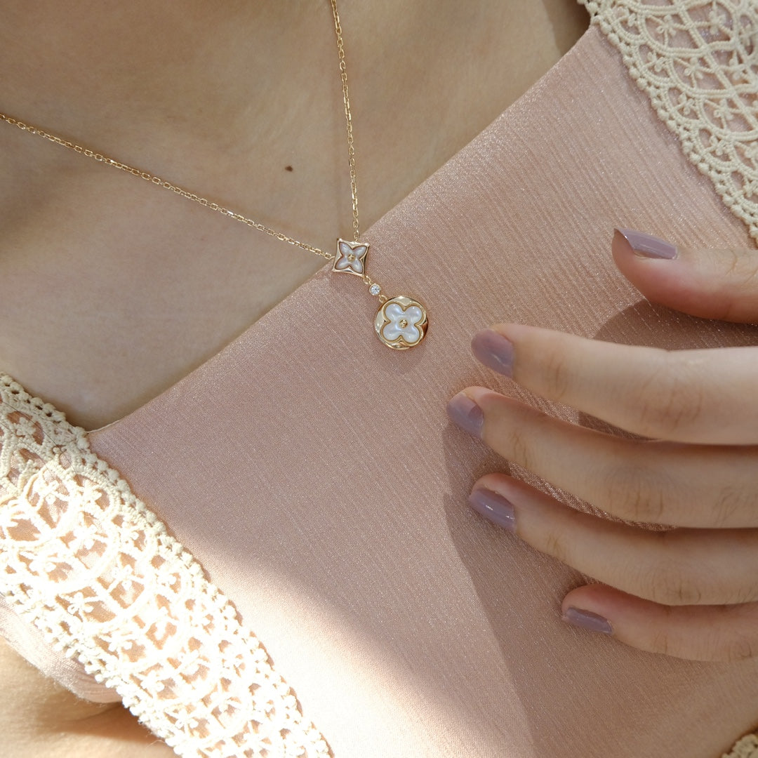 ¡®Lumi¡¯STAR AND SUN WHITE MOP 2 MOTIF PINK GOLD NECKLACE