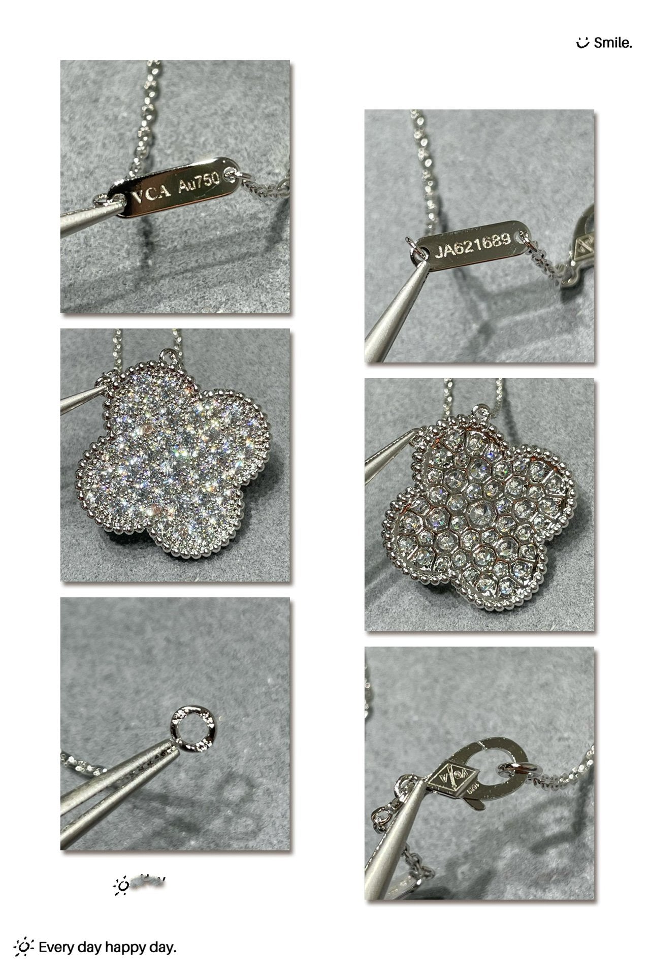 ¡®Lumi¡¯CLOVER 25MM LARGE PENDANT DIAMOND PAVED SILVER NECKLACE