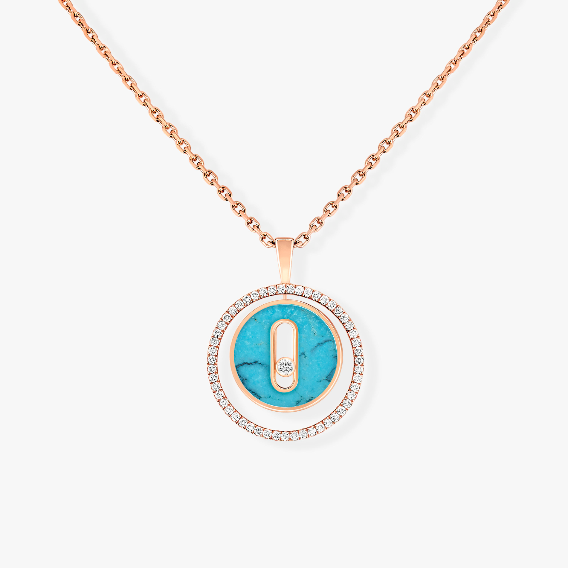 [Imperial Jewelrys]LUCKY MOVE 1 DIAMOND TURQUOISE PINK GOLD DIAMOND NECKLACE